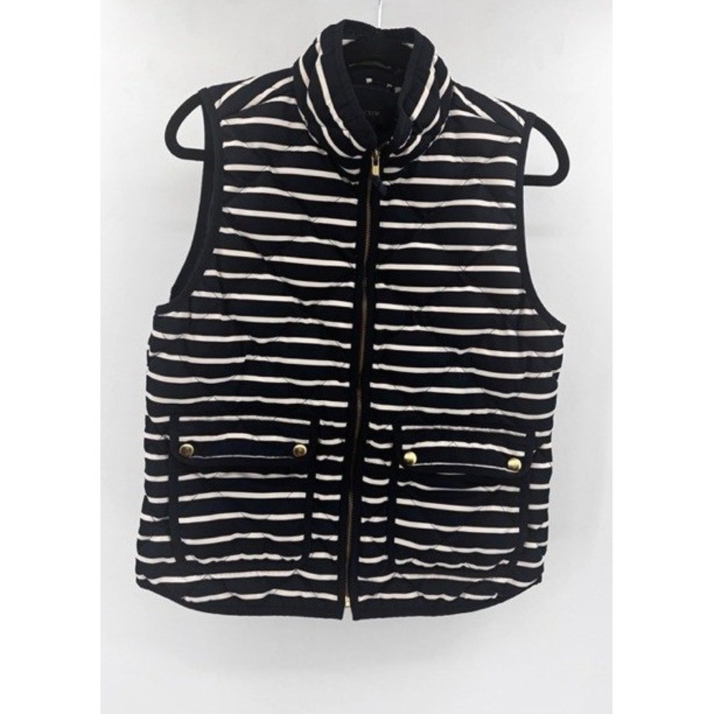 J.Crew Excursion Quilted Puffer White Navy Striped Vest Womens MEDIUM Nautical